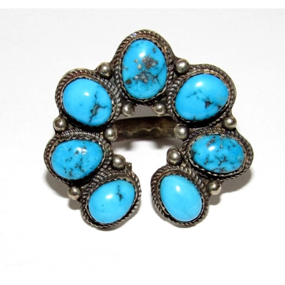 Navajo Naja Ring Size 9 Kingman Turquoise Statement Ring Native Signed